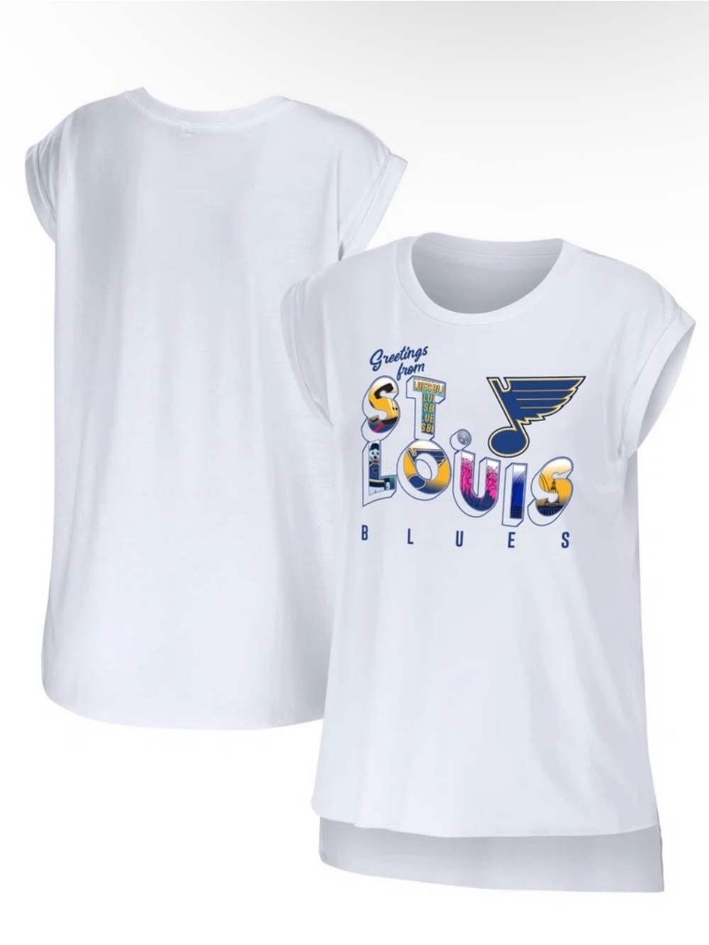 St. Louis Blues WEAR by Erin Andrews Women's Greetings From Muscle T-Shirt NWT